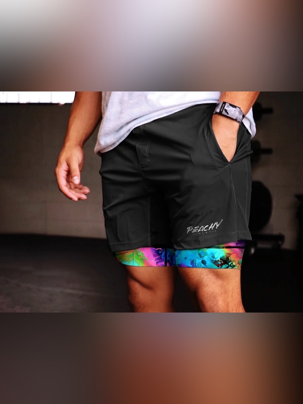 Peachy Athletic | Kinesis Shorts | Black w/Red, White & Blue Skulls | Medium